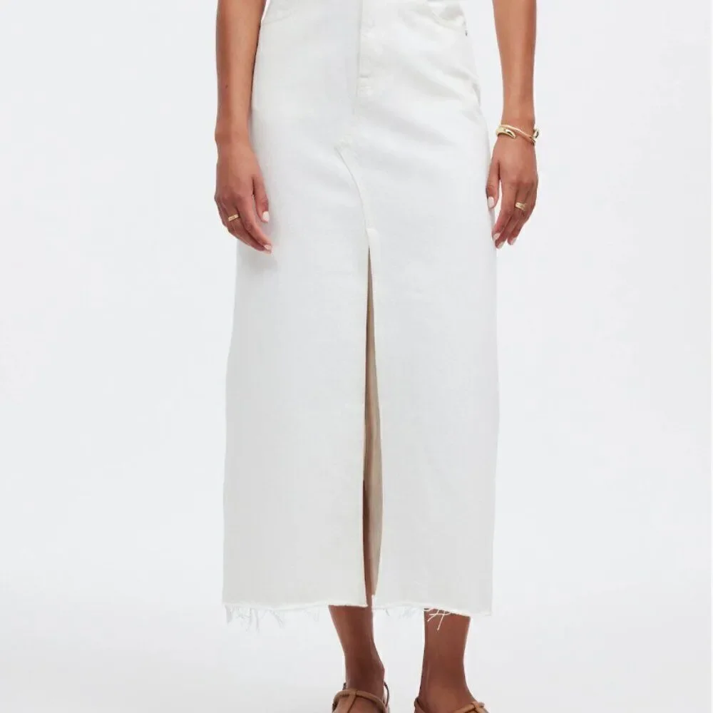 Madewell The Rilee Denim Midi Skirt Tile white NWT